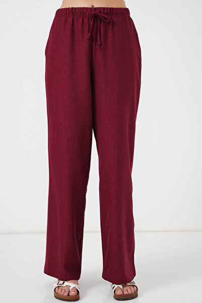 Bigdart Wide Leg Linen Burgundy Women's Trousers 6735