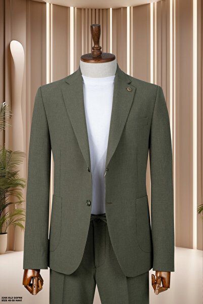 Costumen Çizgili Gofre Yeşil Takım Elbise