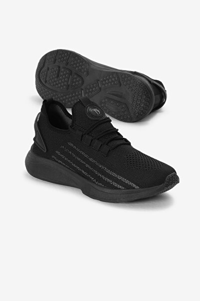 Tonny Black Unisex Siyah Termo Taban Şerit Detaylı Bağcıklı Triko Spor Ayakkabı