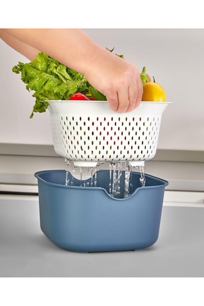 Cazoria 5-Piece Kitchen Set, Squeezer, Cutting Board, Strainer, Maxi Bowl - Blue