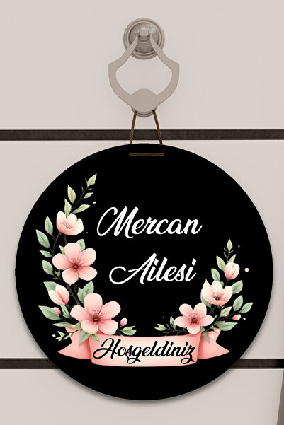 SHELİFE Dijital Baskı Siyah, Yarım Çember Pembe Çiçek desenli, Kişiye Özel Ka...