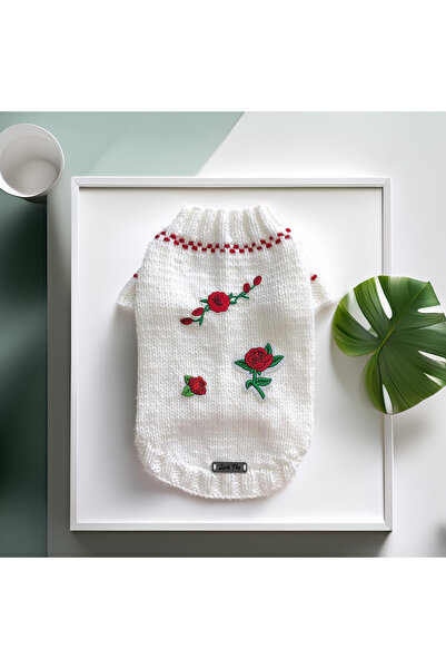 Lady Fify White Sweater with Roses for Dog