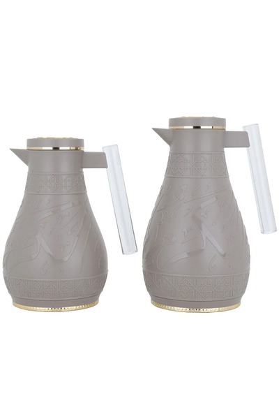 rexa طقم ترمس، 1/0.65 لتر، نقش إسلامي، غلاف داخلي من الزجاج الحراري، غلاف خارجي من البلاستيك