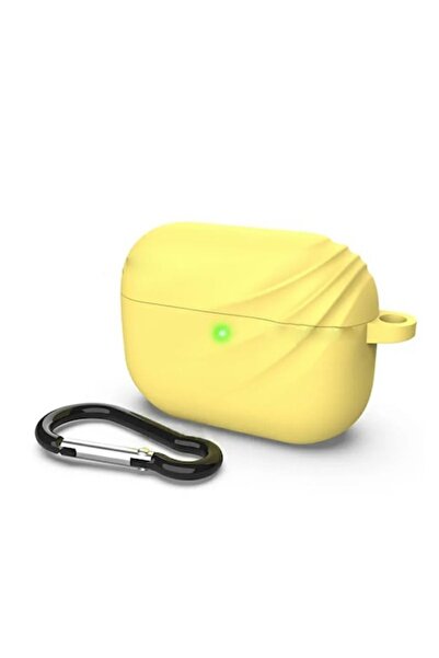 OEM Силиконов калъф, съвместим с AirPods 4, жълт с карабинер - Premium Protec...