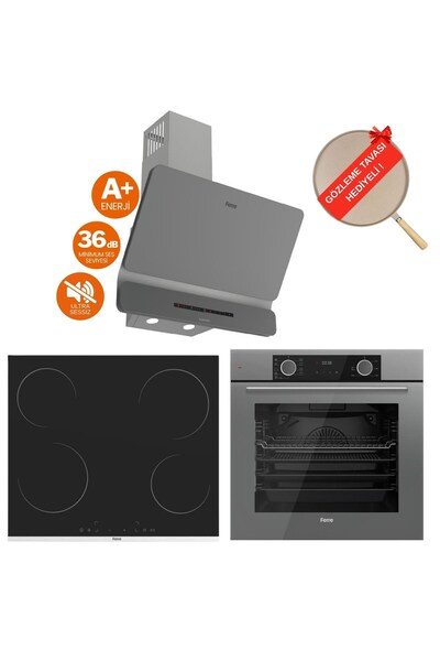 Ferre FryArt Fusion Vitroseramik Elektrikli Gri Ankastre Set ( D065-SA Sessiz + MS261 + XE63CPR)
