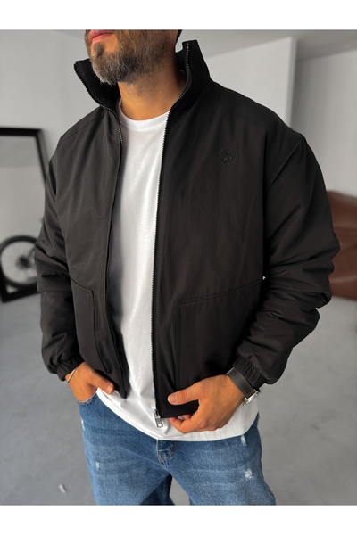BYBASICMAN Siyah Nakışlı Bomber Mont TW-8000