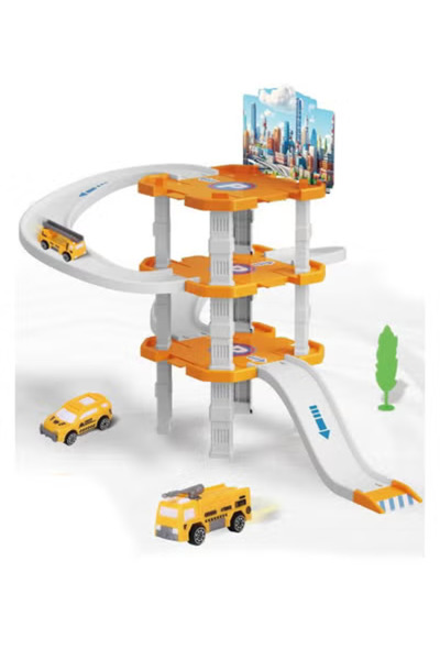 Fun Moment 25-Piece Track and Ramp Set with Cars and Parking orange