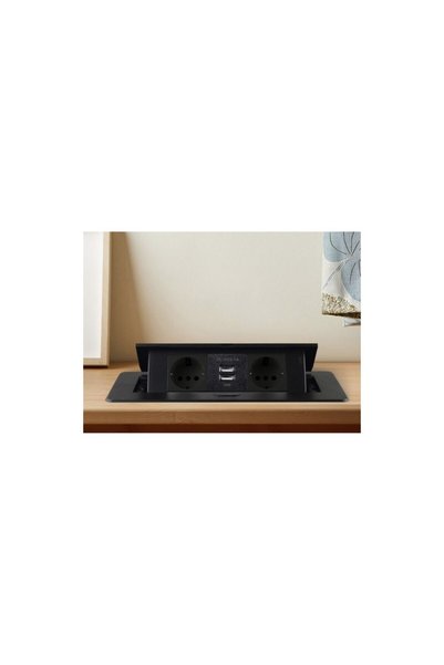 Izoxis Priză încorporată, intrare USB, împământare schuko, universală, 2P/Z, 3300W, negru