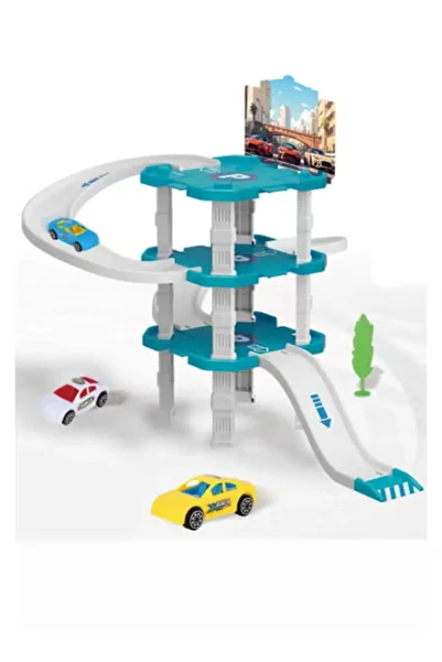 Fun Moment 25-Piece Track and Ramp Set with Cars and Parking green