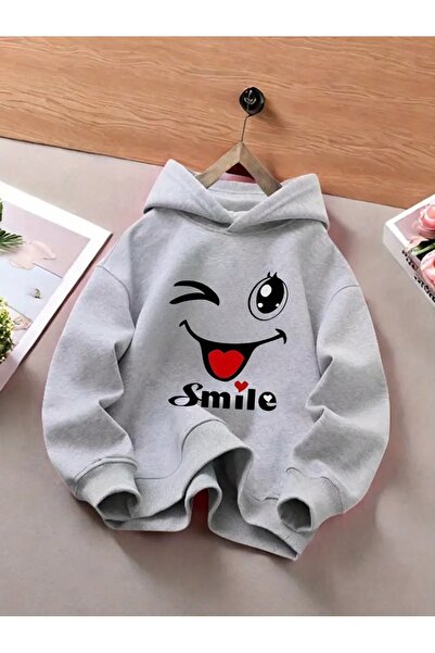 oneagılyazı Зимна суитшърт с качулка, детска усмивка с изплезен език и усмихнато лице