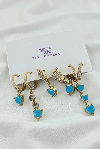 TAKIŞTIR مجموعة من 6 أقراط YSX باللون الذهبي مع تفاصيل حجرية بأشكال متنوعة