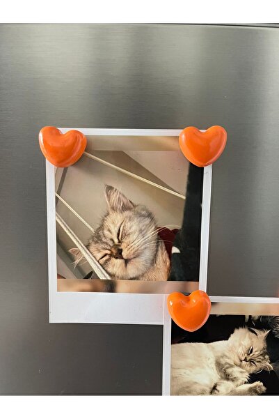 Home Turuncu 5'li Kalpli Magnet Seti – Fotoğraf ve Not Tutucu, Buzdolabı Süsü, Güçlü Mıknatıs, Dekoratif