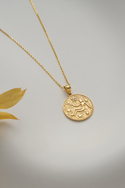 VeraDesignGold Başak Burcu Altın Kolye-Burç Sembolü Başak Altın Kolye-14 Ayar Altın Kolye Zincir Dahil