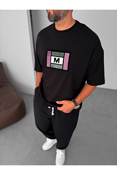 BYBASICMAN Черна тениска с голям размер и M емблема BY-072
