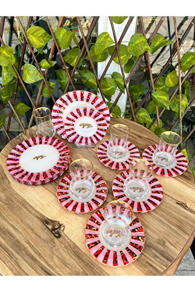 GÜRCÜGLASS Gürcüglaas 18 Prç Pembe Leopar Çay Keyfi