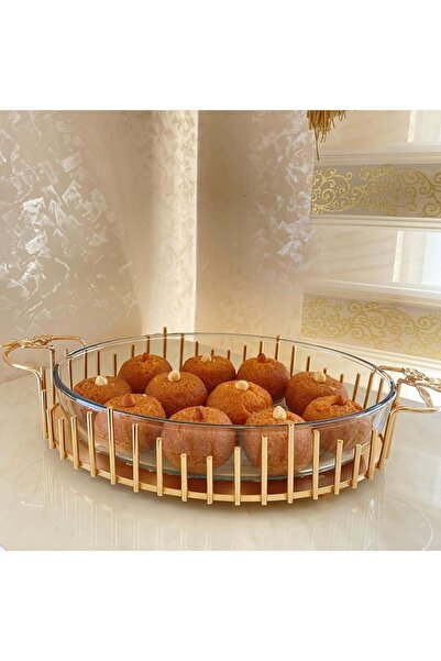 AZADE BAKIR GOLD PİRİNÇ ÇUBUK OVAL BORCAM CAM SUNUMLUK