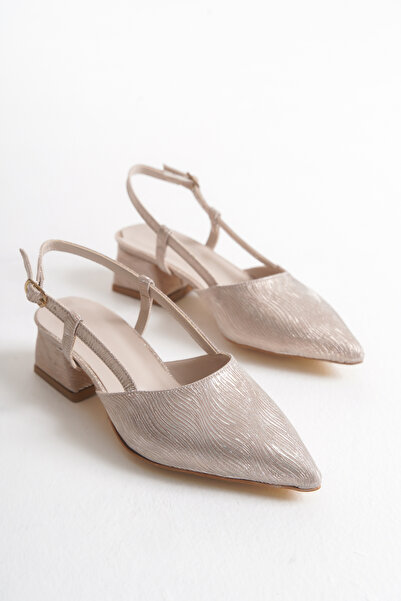 leopar by çetinay Rose Special Silvery Fabric Wave Patterned Pointed Toe Open Back Heeled Casual Stiletto/Shoes