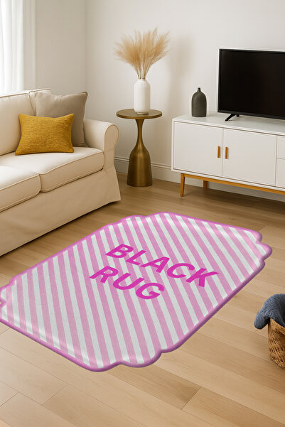 Rugs Modern Halı Mosso Black Rug with Written Stripe Pattern Modern Decorative Rug Mosso463