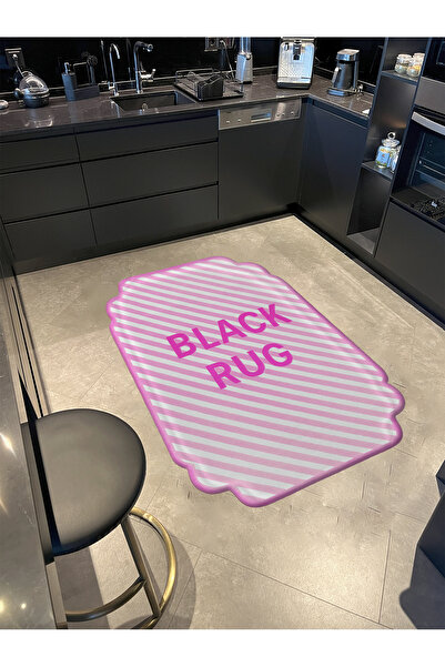 Rugs Modern Halı Mosso Black Rug with Written Stripe Pattern Modern Decorative Rug Mosso463