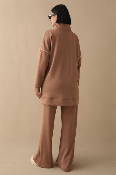 InStyle Biye Detay Fermuarlı Camel Takım