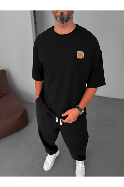 BYBASICMAN Siyah Fa Patchli Oversize T-Shirt BY-082