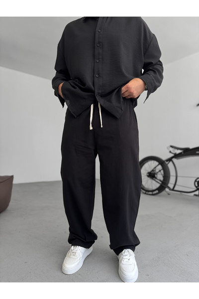 BYBASICMAN Black Cotton Linen Baggy Pants Es-15