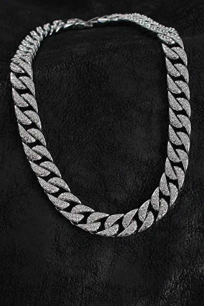 Celira Brass Zircon Stone Cuba Gourmet Model Silver Color Men's Necklace Ns0815