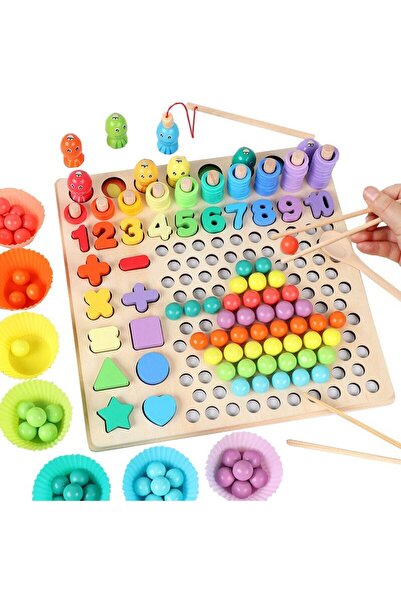 SDX Market Joc educativ din lemn 5 în 1, Logaritmic, Pescuit magnetic, Matematică, Forme, Dexteritate