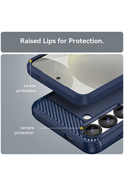 SKYDDAR INNOVATION Carcasă pentru Samsung Galaxy S25, silicon carbon, subțire, textură din fibră de carbon, set de autocolante, albastră