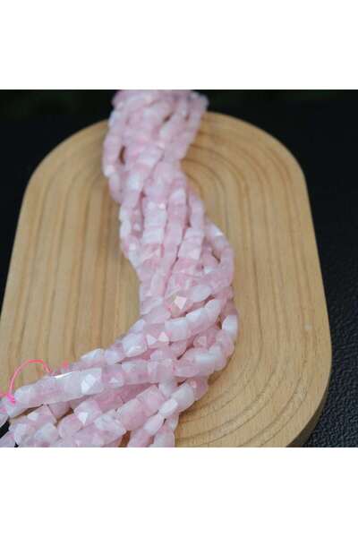 Prestij Boncuk Cuarț roz natural, piatră de cuarț tăiată pătrat, piatră naturală fațetată de 10 mm (1 șir - 39 bucăți)