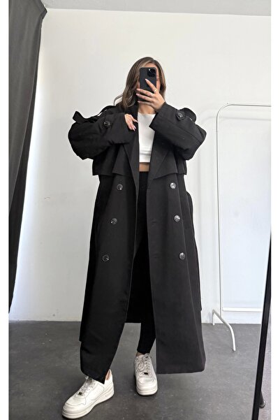 nona butik Queen Trench Coat - Μαύρο