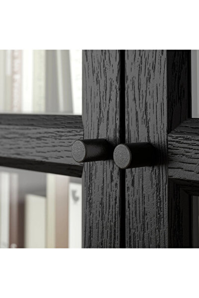 GENELEC Siyah Meşe Görünümlü Cam Kapaklı Kitaplık Özel Tasarım 80 x 30 x 202 CM