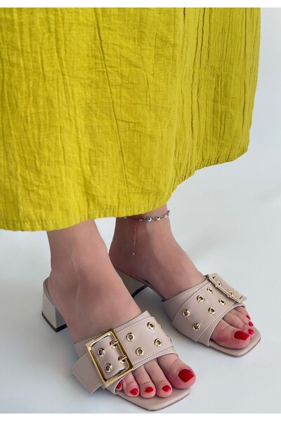 buğrahayalin Ciey beige skin high heel slippers