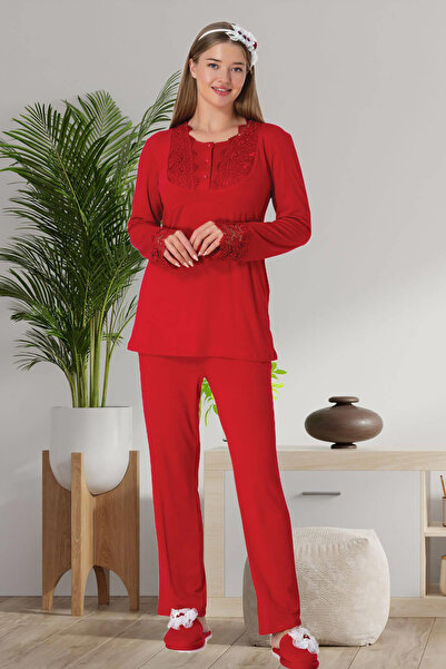 Mavelle Women's Red Velvet Dressing Gown Nightgown Pajamas Maternity Set 6500