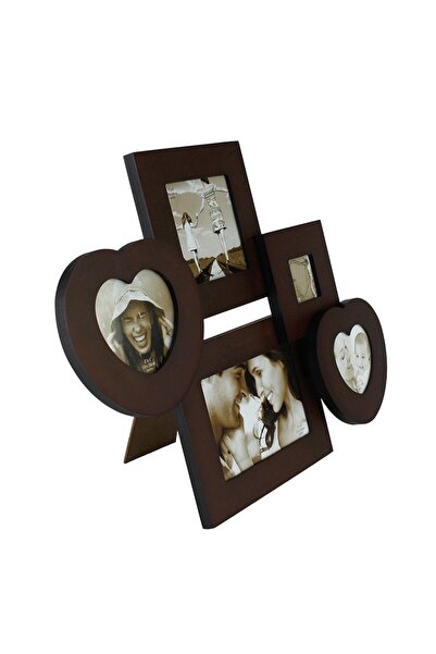 PROCART Timber multiple photo frame, 5 photos, vintage, wall or desk mount, dark brown