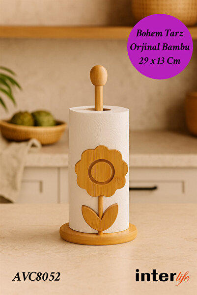 İnterlife Orjinal Bambu Kağıt Havluluk Papatya Figürlü Rulo Havluluk Vernikli