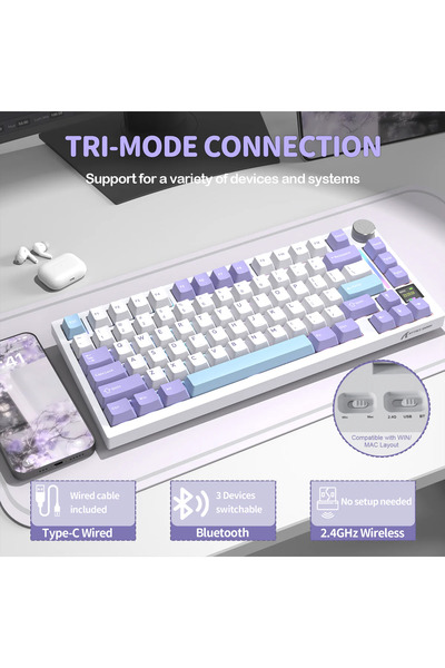 Attack Shark X820 Ultra Kablosuz Ekranlı Hot Swap Mekanik Oyuncu Klavyesi