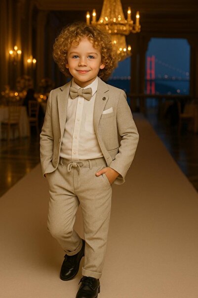 inowesta Boy's Jacket Shirt Sports Pants Bow Tie Triple Suit 4'Piece