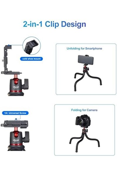 ulanzi MT-11 Camera Tripod, Mini Flexible Stand with Hidden Phone Holder w Cold Shoe Mount, 1/4'' Sc
