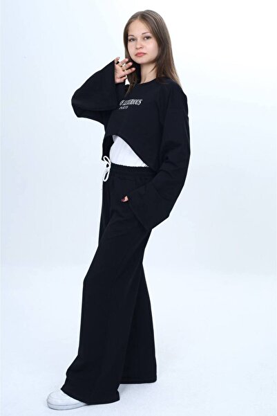 Joui Co Σετ αθλητικών φόρμας για κορίτσια από 100% βαμβάκι 3 τεμαχίων – Μοντέρνο Crop Top, Φαρδύ μανίκι, Αθλητικός συνδυασμός-182