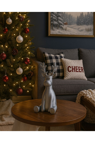 Cansüs Dekoratif Oturan Geyik Biblo – 18 cm | Gold, Gümüş, Kırmızı Renk Seçenekleri