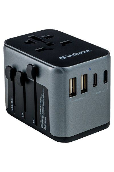 Verbatim UTA-03 6-in-1 Universal Travel Adapter, 1 USB-C PD 30W port, QC 3.0 18W, 2 USB-C 15W ports