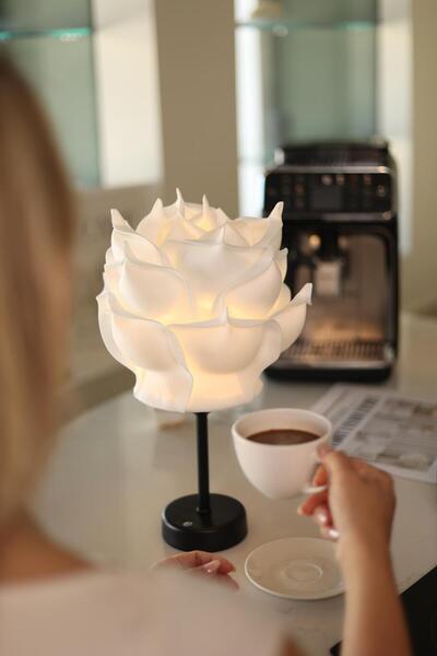 Maison Avf Beyaz Eva Gül Tasarım Şarjlı Masa Lambası - Alt Uzun Siyah