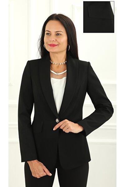 ATAŞ Kadın Klasik Blazer Ceket - Şal Yaka ve Kapak Detaylı