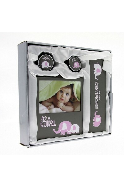 PROCART Baby Evan 10x15 photo frame, teething ring box set, certificate, elegant box Pink