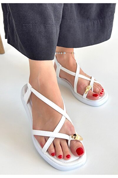 BESKAR Enjali White Skin Sandals
