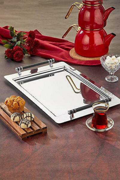 PoloChef Beren Çay Kahve Sunum Tepsisi Paslanmaz Çelik
