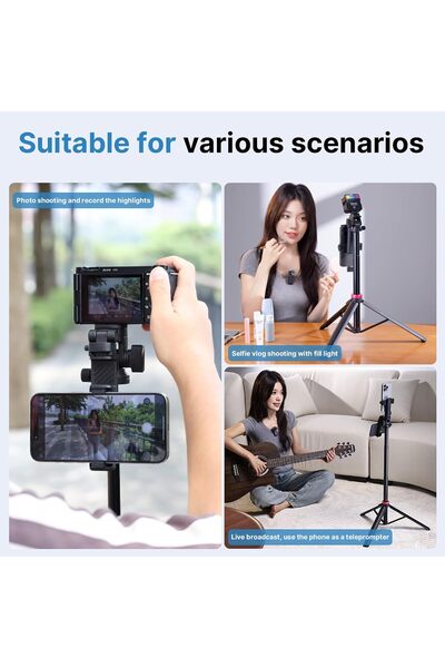 ulanzi MT-78 Extendable Phone Tripod 72.83 in Selfie Stick with 2-in-1 Phone Clip and 360° Ball Hea