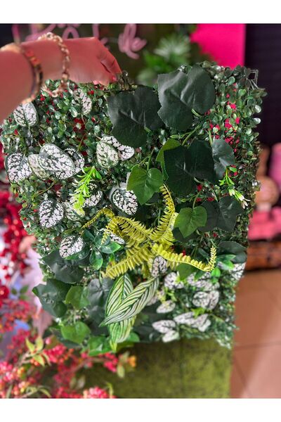 Happyland Yapay Çiçek Duvar Kaplama 40*60 Cm Panel Şimşir Süslü Yapraklı Dik Duvar Uygulama ÇimDikey Bahçe