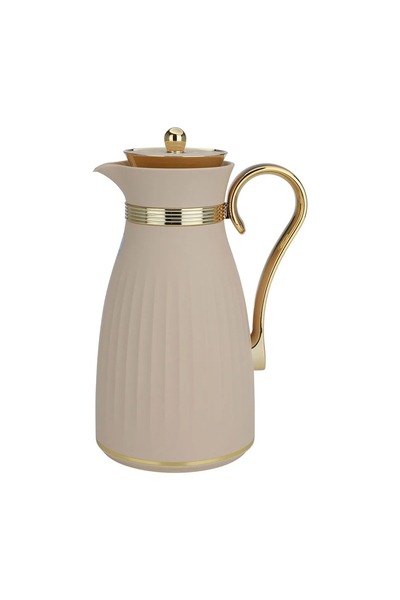 rexa thermos set, 1/0.75 liter, golden handle, thermal glass inner container, plastic outer shell